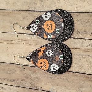 Halloween pumpkin skeleton Faux Leather Earrings